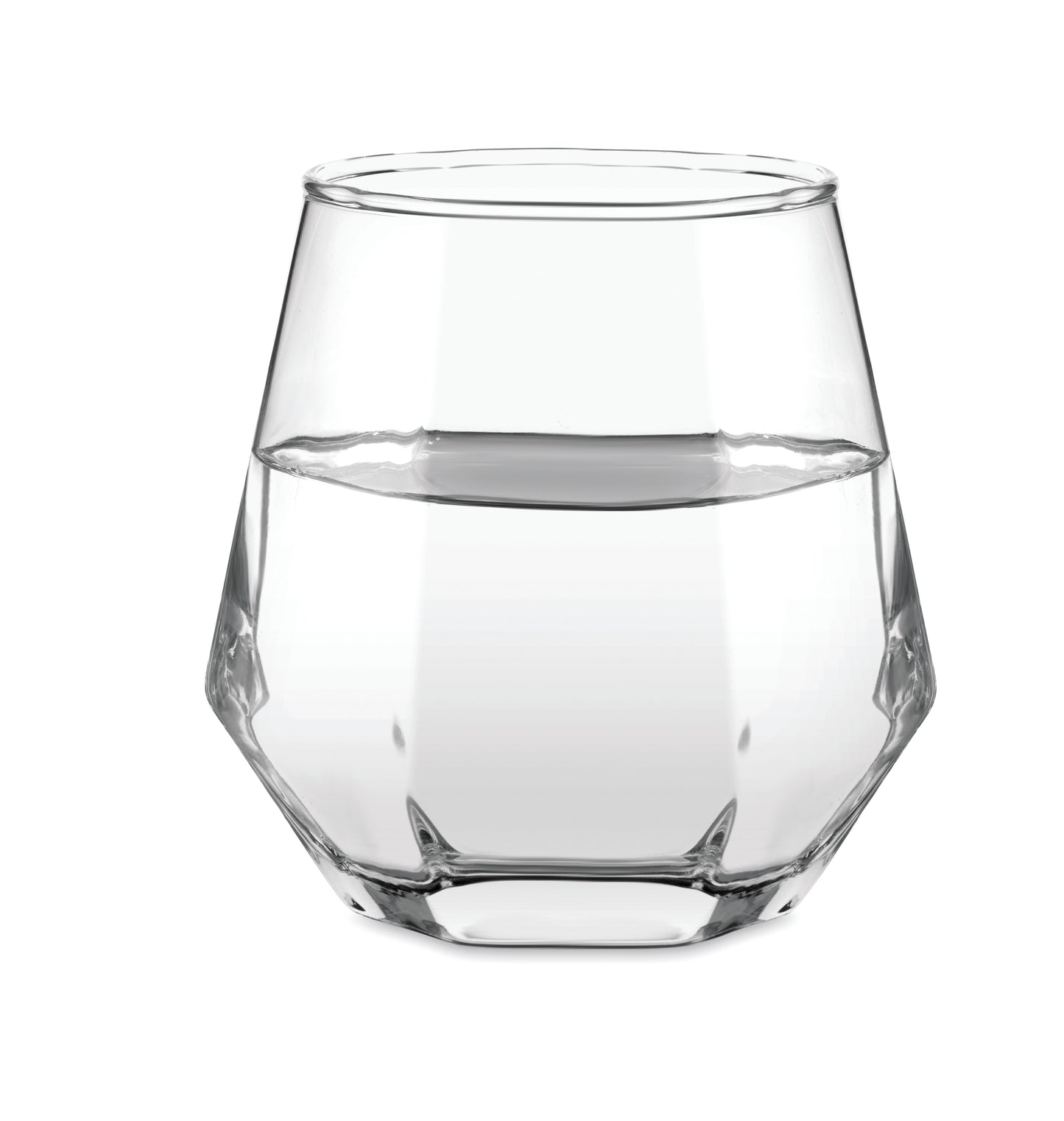 Geometrisches Diamant-förmiges gekipptes Shortdrinkglas. Für Whisky oder andere Spirituosen. Füllmenge: 300ml.