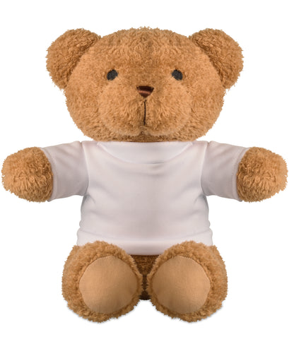 Teddybär aus Plüsch im T-Shirt. Sublimationsdruck nur auf weißem Material möglich.