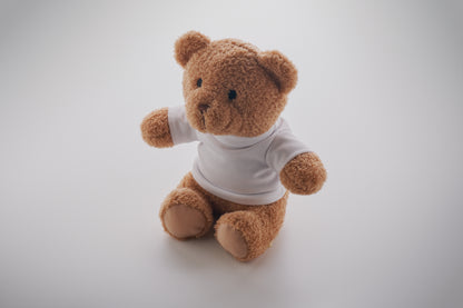 Teddybär aus Plüsch im T-Shirt. Sublimationsdruck nur auf weißem Material möglich.