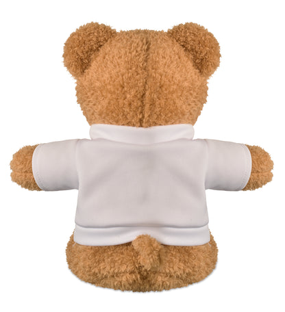 Teddybär aus Plüsch im T-Shirt. Sublimationsdruck nur auf weißem Material möglich.