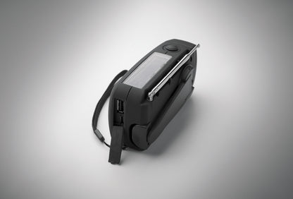 Tragbares AM/FM-Radio mit LED-Taschenlampe (2 Einstellungen) und 1200mAh Powerbank zum Notfall-Aufladen. Aufladen