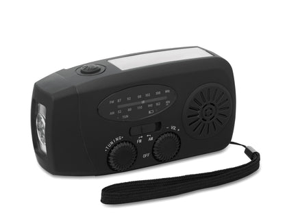 Tragbares AM/FM-Radio mit LED-Taschenlampe (2 Einstellungen) und 1200mAh Powerbank zum Notfall-Aufladen. Aufladen