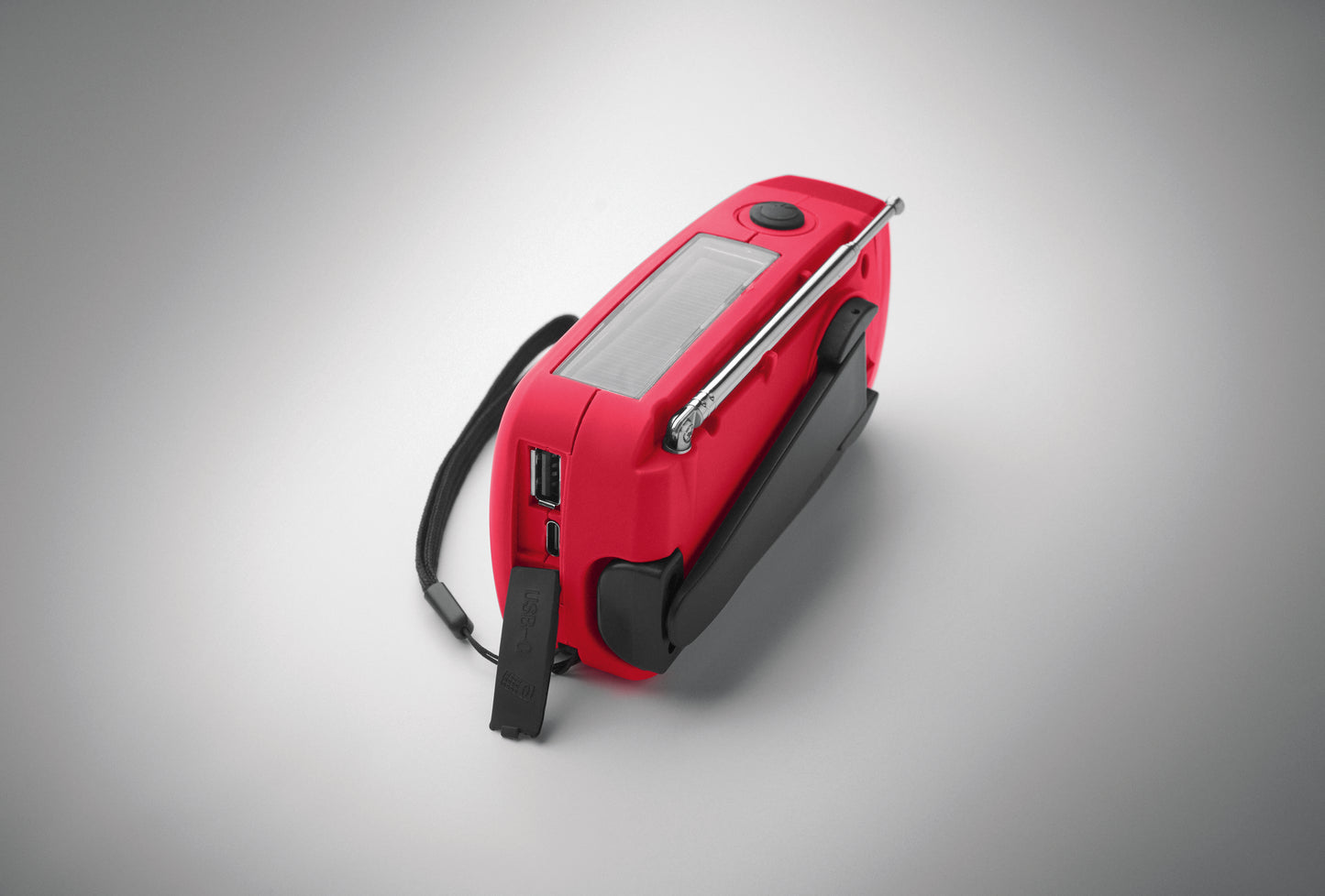 Tragbares AM/FM-Radio mit LED-Taschenlampe (2 Einstellungen) und 1200mAh Powerbank zum Notfall-Aufladen. Aufladen