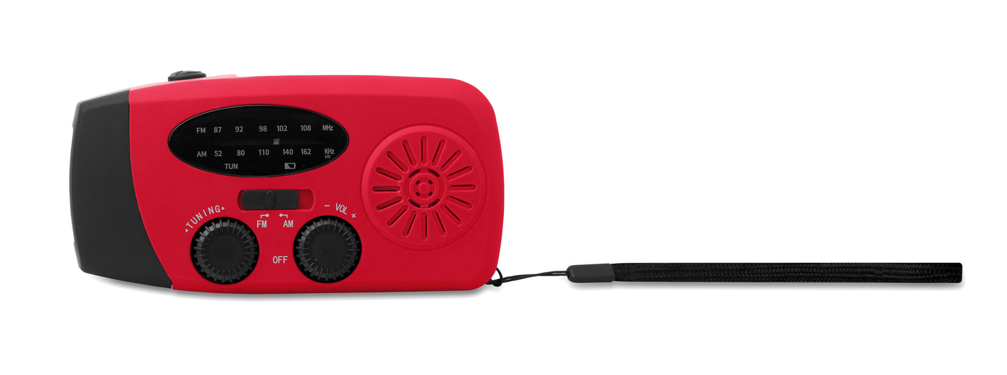 Tragbares AM/FM-Radio mit LED-Taschenlampe (2 Einstellungen) und 1200mAh Powerbank zum Notfall-Aufladen. Aufladen