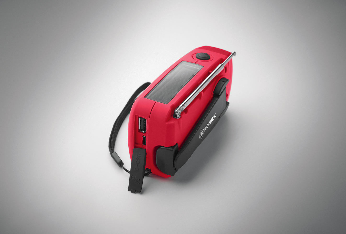 Tragbares AM/FM-Radio mit LED-Taschenlampe (2 Einstellungen) und 1200mAh Powerbank zum Notfall-Aufladen. Aufladen