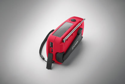 Tragbares AM/FM-Radio mit LED-Taschenlampe (2 Einstellungen) und 1200mAh Powerbank zum Notfall-Aufladen. Aufladen