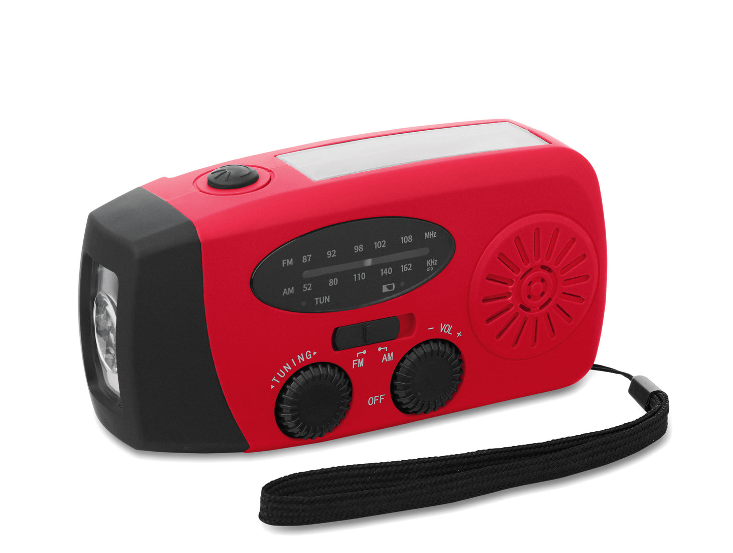 Tragbares AM/FM-Radio mit LED-Taschenlampe (2 Einstellungen) und 1200mAh Powerbank zum Notfall-Aufladen. Aufladen