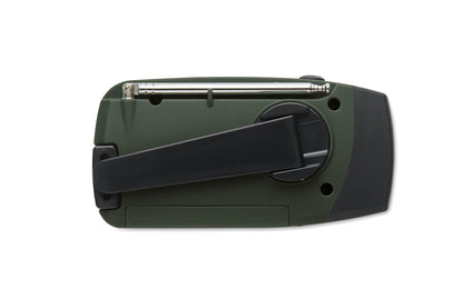 Tragbares AM/FM-Radio mit LED-Taschenlampe (2 Einstellungen) und 1200mAh Powerbank zum Notfall-Aufladen. Aufladen