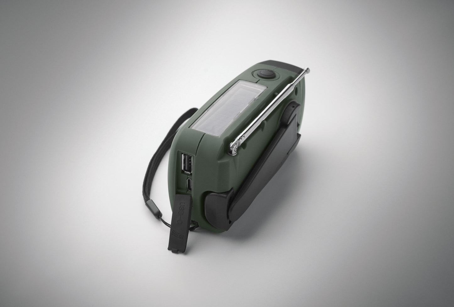Tragbares AM/FM-Radio mit LED-Taschenlampe (2 Einstellungen) und 1200mAh Powerbank zum Notfall-Aufladen. Aufladen