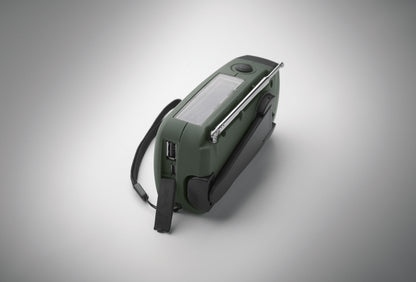 Tragbares AM/FM-Radio mit LED-Taschenlampe (2 Einstellungen) und 1200mAh Powerbank zum Notfall-Aufladen. Aufladen