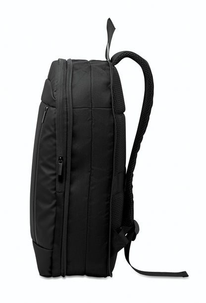 Erweiterbarer 16'' Laptop-Rucksack aus 600D RPET Polyester mit PU-Beschichtung. Gepolstertes Laptopfach versteckte