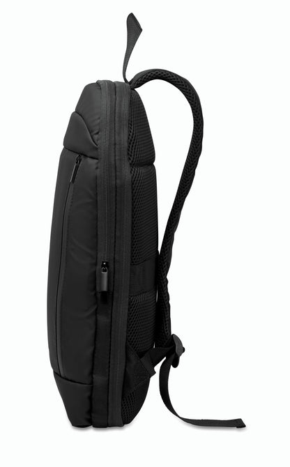 Erweiterbarer 16'' Laptop-Rucksack aus 600D RPET Polyester mit PU-Beschichtung. Gepolstertes Laptopfach versteckte