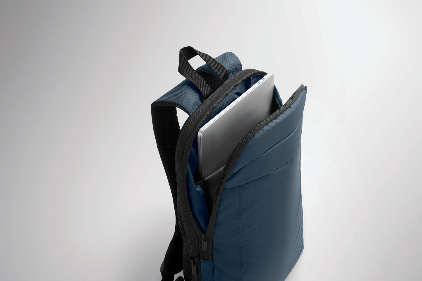 Erweiterbarer 16'' Laptop-Rucksack aus 600D RPET Polyester mit PU-Beschichtung. Gepolstertes Laptopfach versteckte
