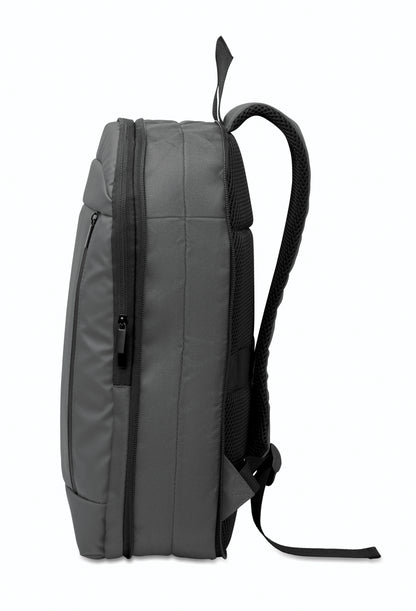 Erweiterbarer 16'' Laptop-Rucksack aus 600D RPET Polyester mit PU-Beschichtung. Gepolstertes Laptopfach versteckte