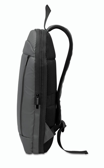 Erweiterbarer 16'' Laptop-Rucksack aus 600D RPET Polyester mit PU-Beschichtung. Gepolstertes Laptopfach versteckte
