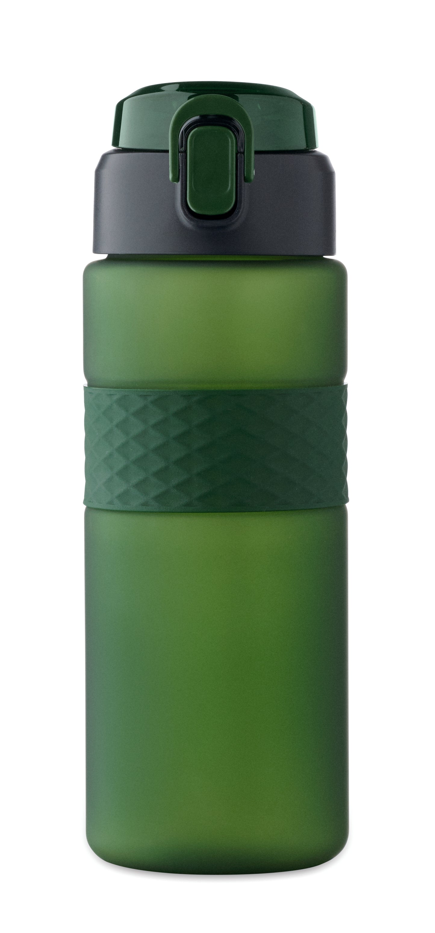 Trinkflasche aus RPET. Flip-Top-Deckel aus PP Sicherheitsverschluss und Henkel aus Silikon. Mit