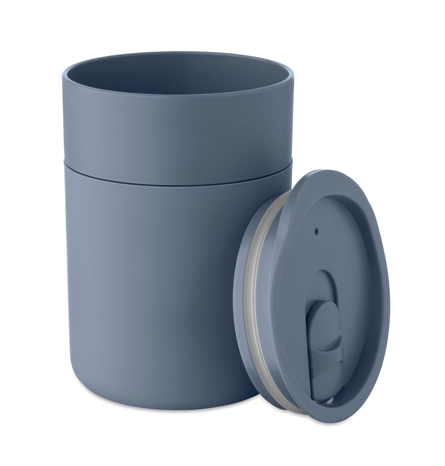 PP-Becher mit Silikonhülle und Schiebedeckel aus PP. Füllmenge: 330 ml. Da der