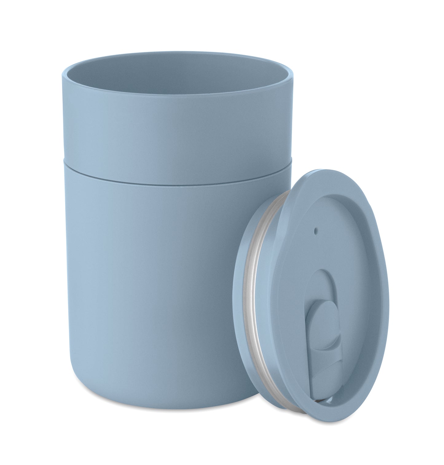 PP-Becher mit Silikonhülle und Schiebedeckel aus PP. Füllmenge: 330 ml. Da der