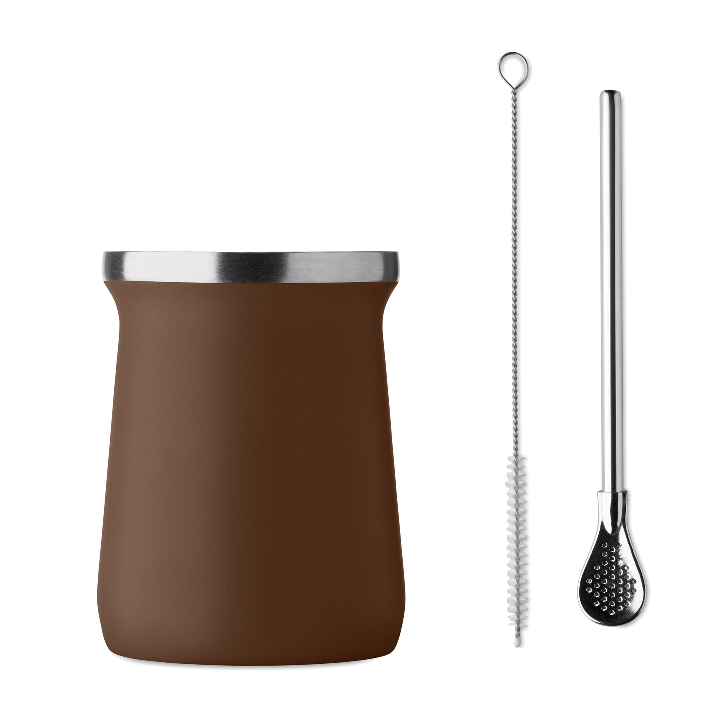 Doppelwandiger Yerba-Mate-Becher aus recyceltem Edelstahl (90% recycelter Edelstahl und 10% Edelstahl). Inkl.