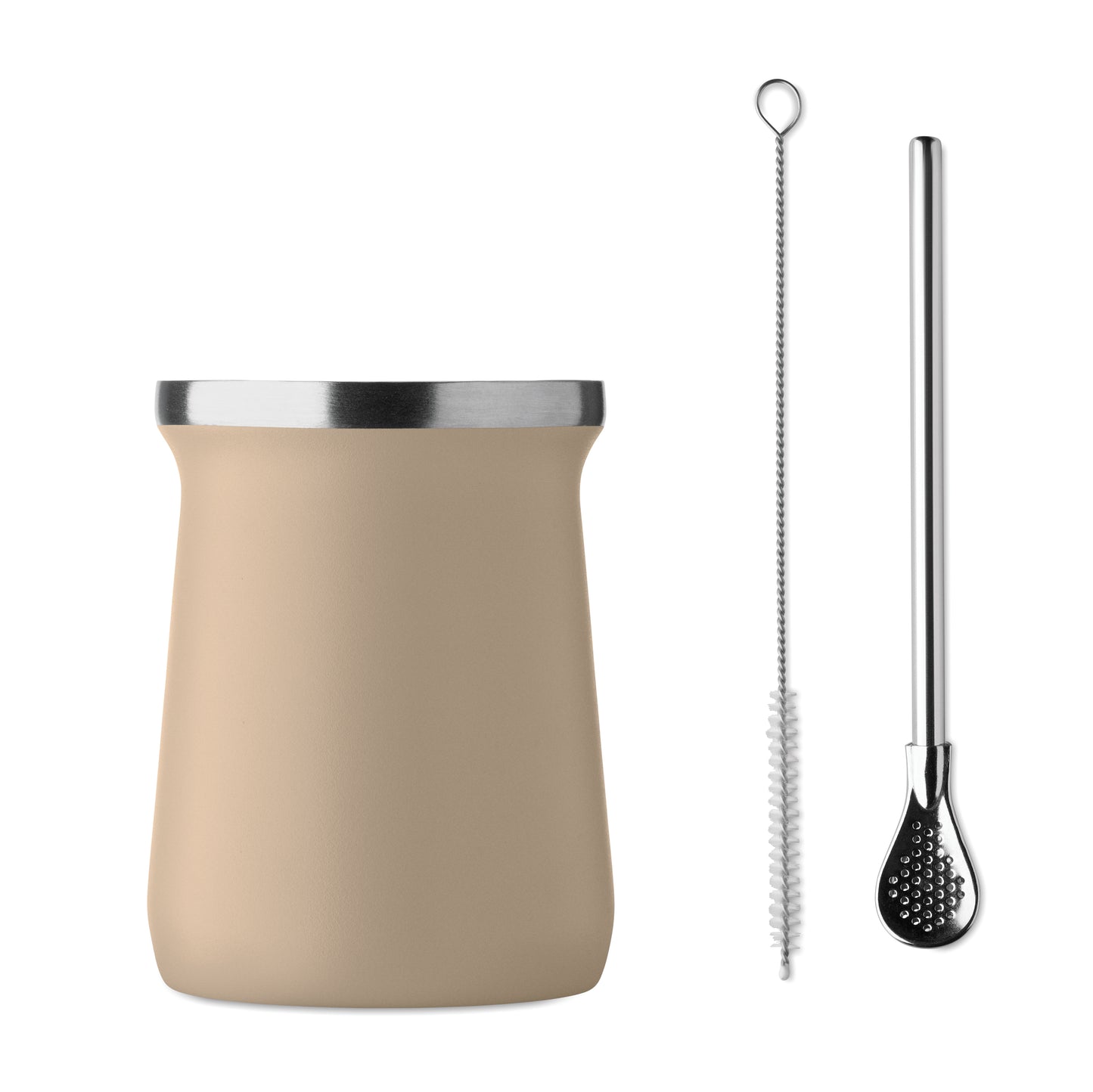 Doppelwandiger Yerba-Mate-Becher aus recyceltem Edelstahl (90% recycelter Edelstahl und 10% Edelstahl). Inkl.