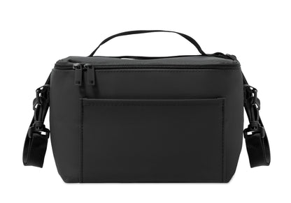 Kühltasche aus PU mit RPET Polyester-Futter 100g/m². Eine Fronttasche Griff und Schultergurt.