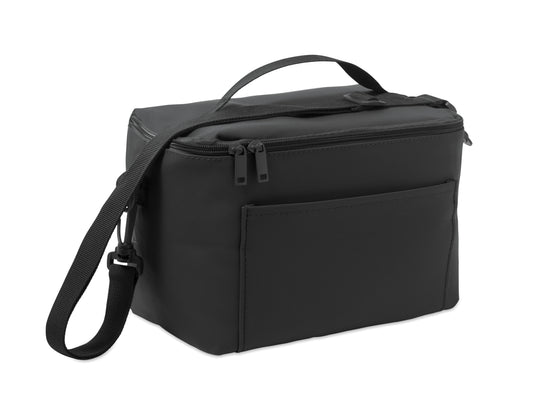 Kühltasche aus PU mit RPET Polyester-Futter 100g/m². Eine Fronttasche Griff und Schultergurt.