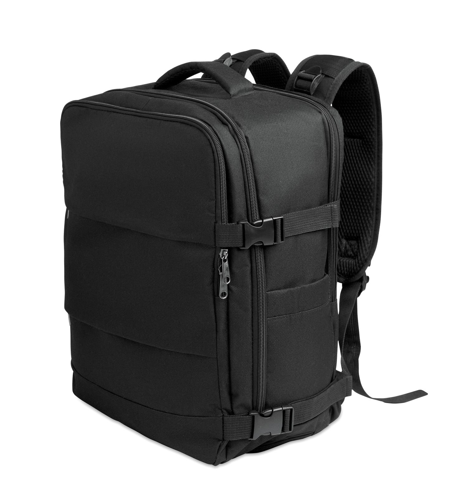 Erweiterbarer Rucksack in Kabinengröße aus 600D RPET-Polyester mit PU-Beschichtung. 180°-Öffnung. Gepolstertes 15''-Laptopfach