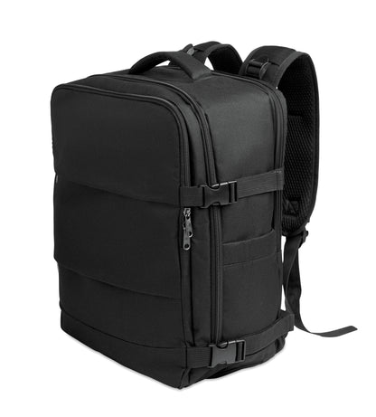 Erweiterbarer Rucksack in Kabinengröße aus 600D RPET-Polyester mit PU-Beschichtung. 180°-Öffnung. Gepolstertes 15''-Laptopfach