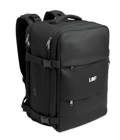Erweiterbarer Rucksack in Kabinengröße aus 600D RPET-Polyester mit PU-Beschichtung. 180°-Öffnung. Gepolstertes 15''-Laptopfach