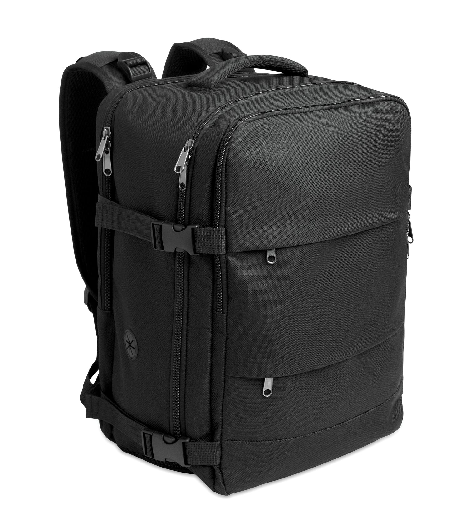 Erweiterbarer Rucksack in Kabinengröße aus 600D RPET-Polyester mit PU-Beschichtung. 180°-Öffnung. Gepolstertes 15''-Laptopfach