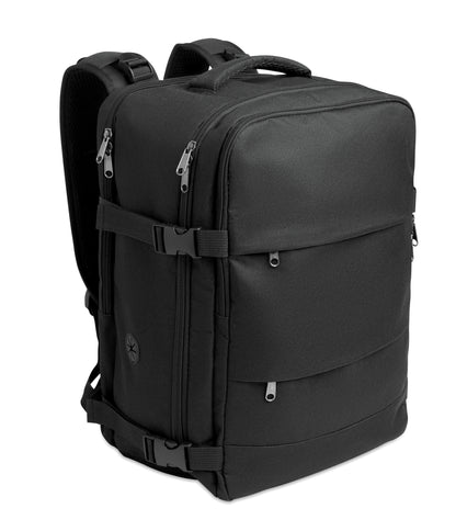 Erweiterbarer Rucksack in Kabinengröße aus 600D RPET-Polyester mit PU-Beschichtung. 180°-Öffnung. Gepolstertes 15''-Laptopfach