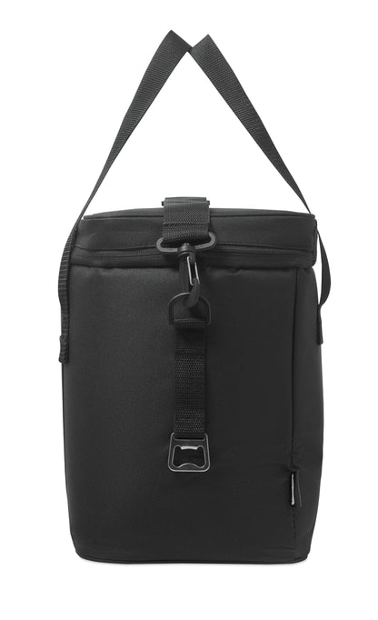 Kühltasche aus 600D RPET Polyester mit PU-Beschichtung. Mit 1 Fronttasche und 1