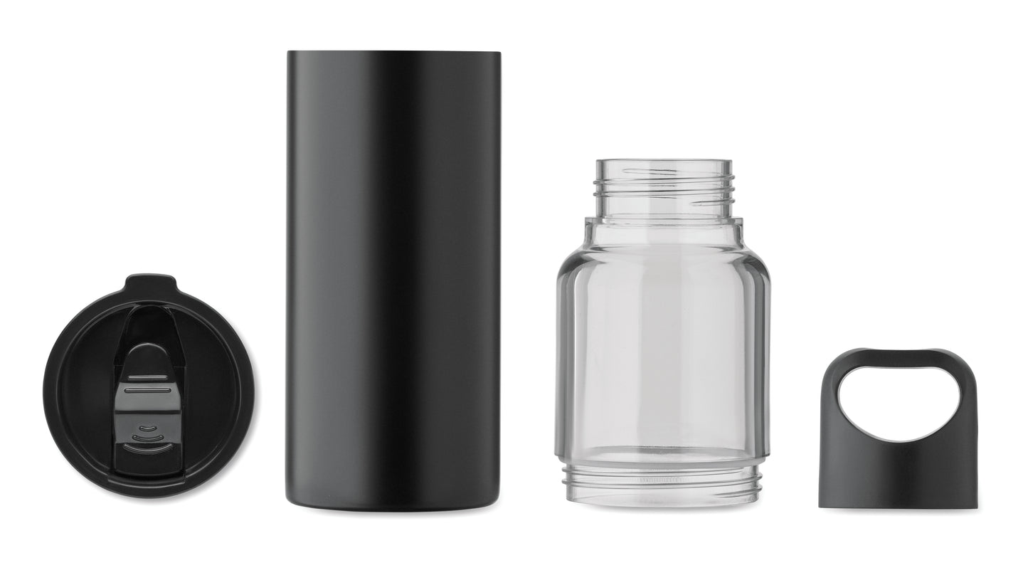2in1 Flasche aus Tritan mit doppelwandigem Trinkbecher aus recyceltem Edelstahl (90 %