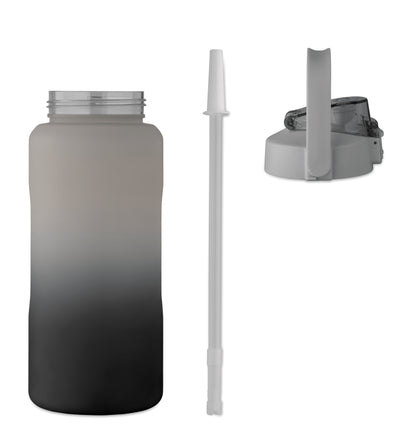 Trinkflasche aus RPET. Motivierende Zeitmarkierung einhändig zu öffnender Flip-Top-Deckel Trinkhalm Sicherheitsverschluss und