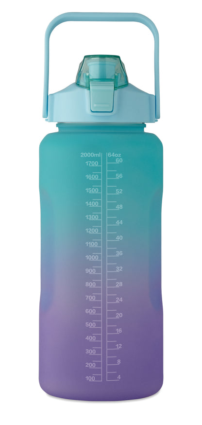 Trinkflasche aus RPET. Motivierende Zeitmarkierung einhändig zu öffnender Flip-Top-Deckel Trinkhalm Sicherheitsverschluss und