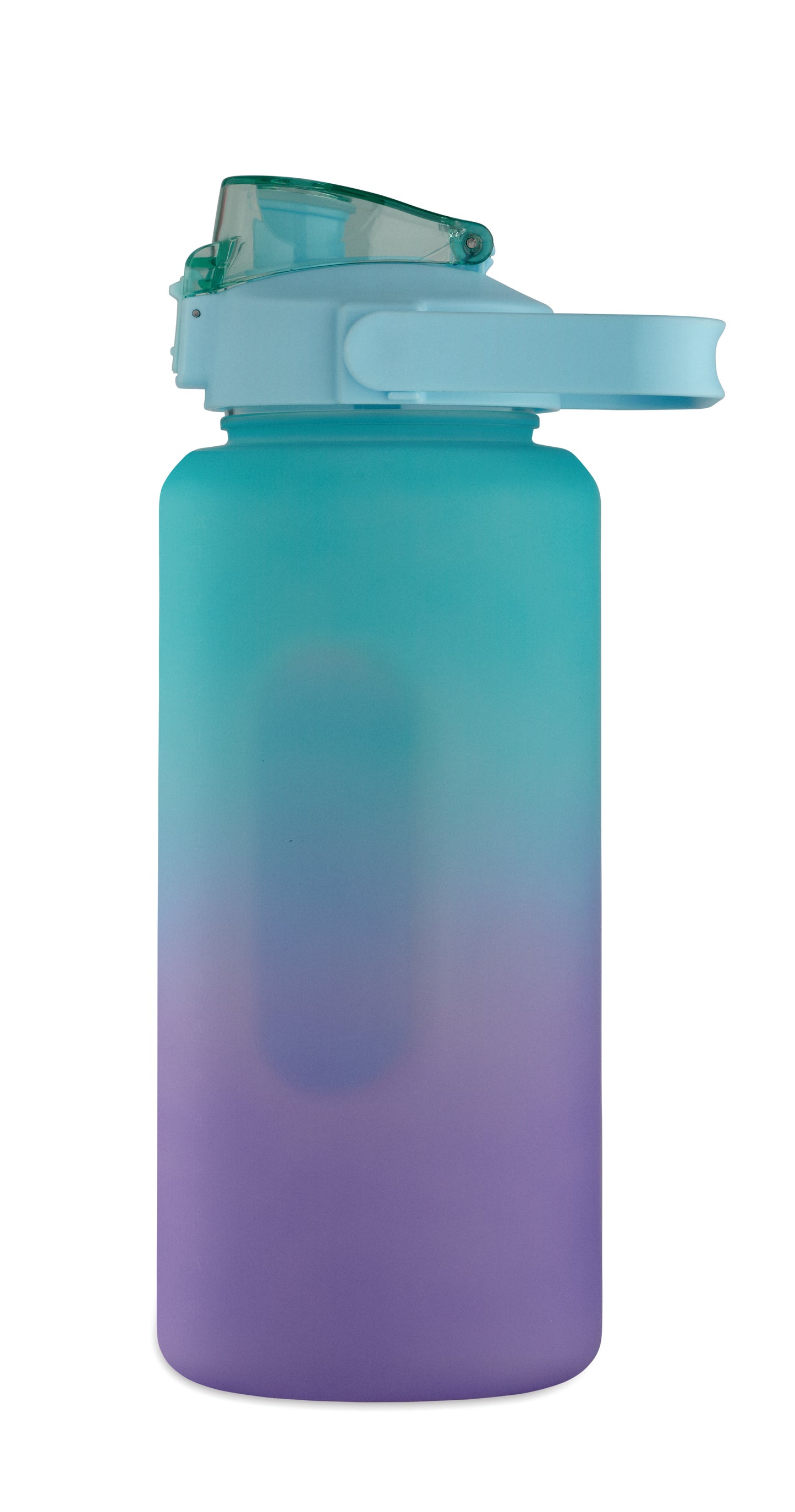 Trinkflasche aus RPET. Motivierende Zeitmarkierung einhändig zu öffnender Flip-Top-Deckel Trinkhalm Sicherheitsverschluss und