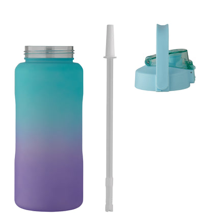 Trinkflasche aus RPET. Motivierende Zeitmarkierung einhändig zu öffnender Flip-Top-Deckel Trinkhalm Sicherheitsverschluss und