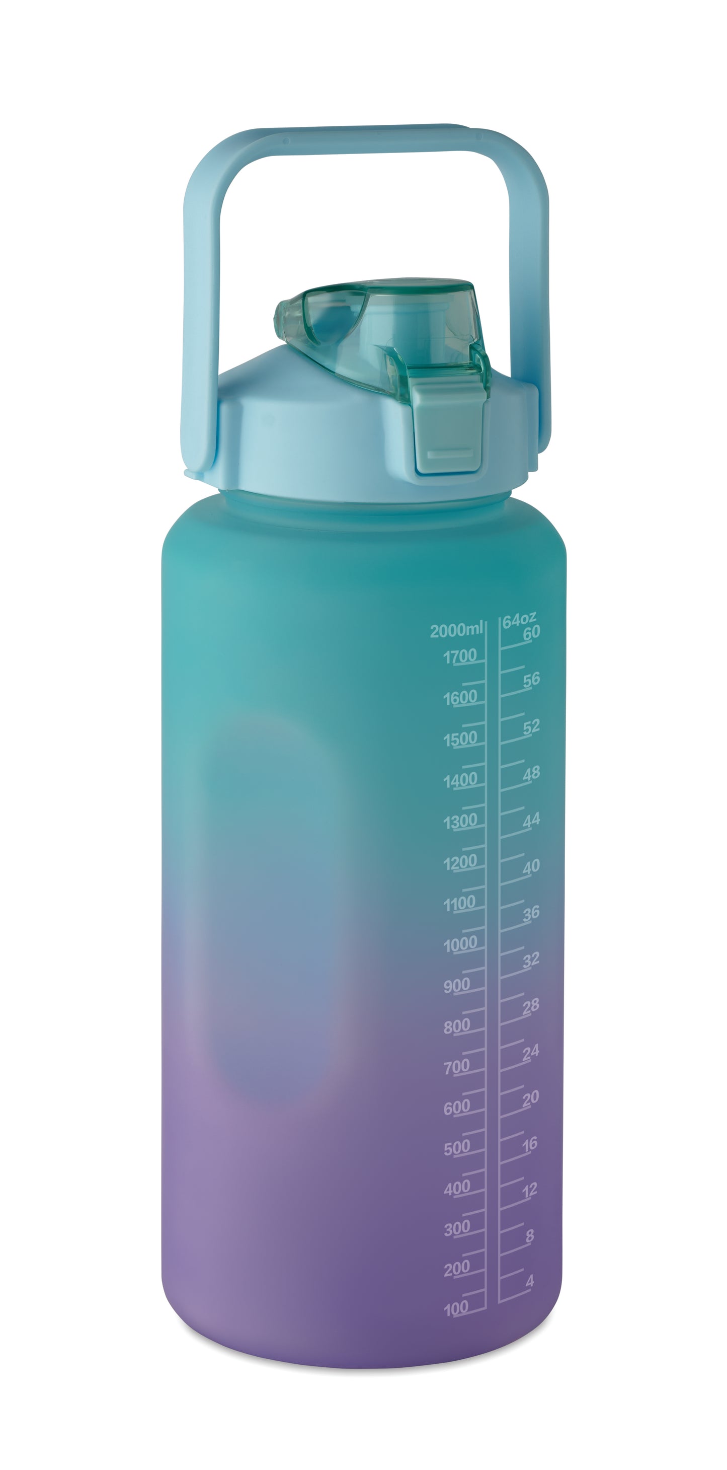 Trinkflasche aus RPET. Motivierende Zeitmarkierung einhändig zu öffnender Flip-Top-Deckel Trinkhalm Sicherheitsverschluss und