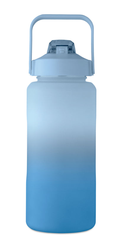 Trinkflasche aus RPET. Motivierende Zeitmarkierung einhändig zu öffnender Flip-Top-Deckel Trinkhalm Sicherheitsverschluss und