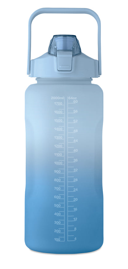 Trinkflasche aus RPET. Motivierende Zeitmarkierung einhändig zu öffnender Flip-Top-Deckel Trinkhalm Sicherheitsverschluss und
