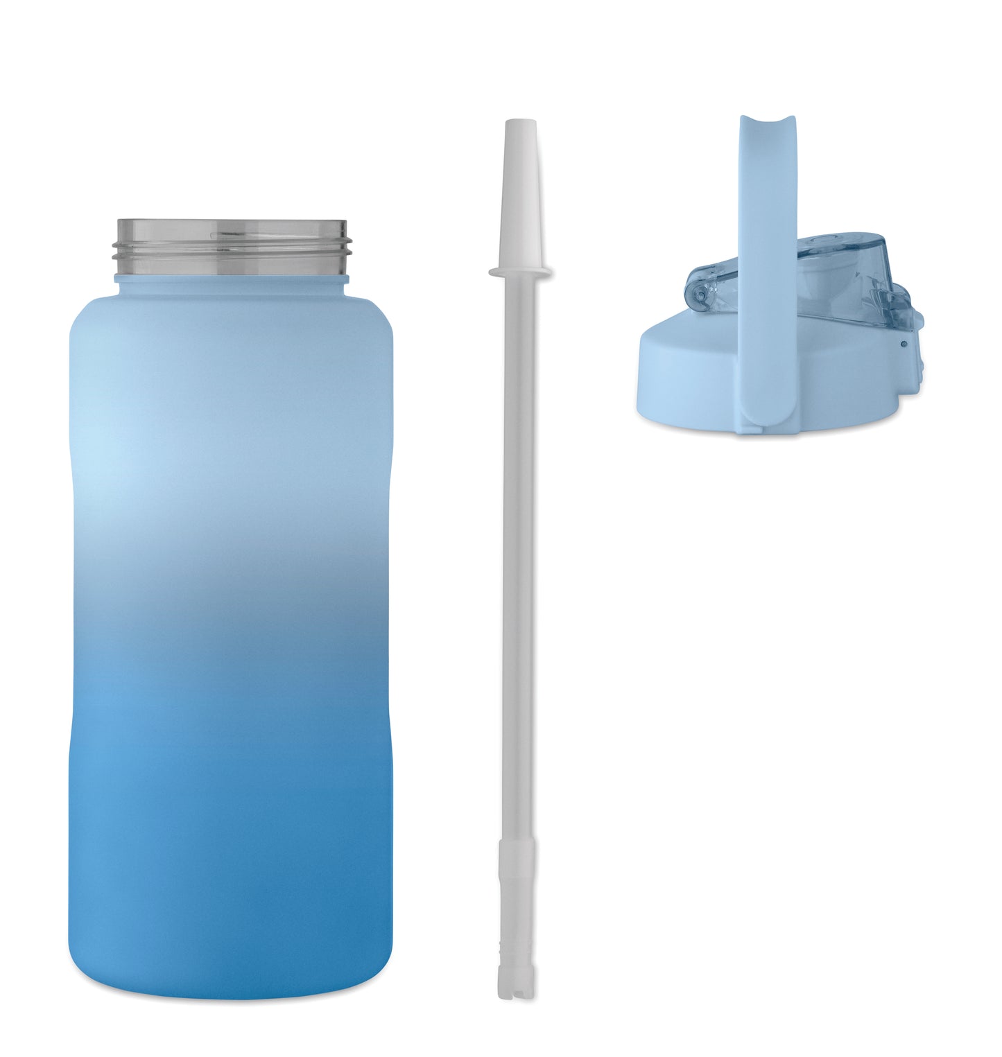 Trinkflasche aus RPET. Motivierende Zeitmarkierung einhändig zu öffnender Flip-Top-Deckel Trinkhalm Sicherheitsverschluss und
