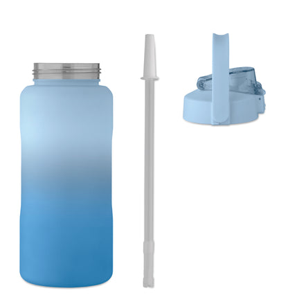 Trinkflasche aus RPET. Motivierende Zeitmarkierung einhändig zu öffnender Flip-Top-Deckel Trinkhalm Sicherheitsverschluss und