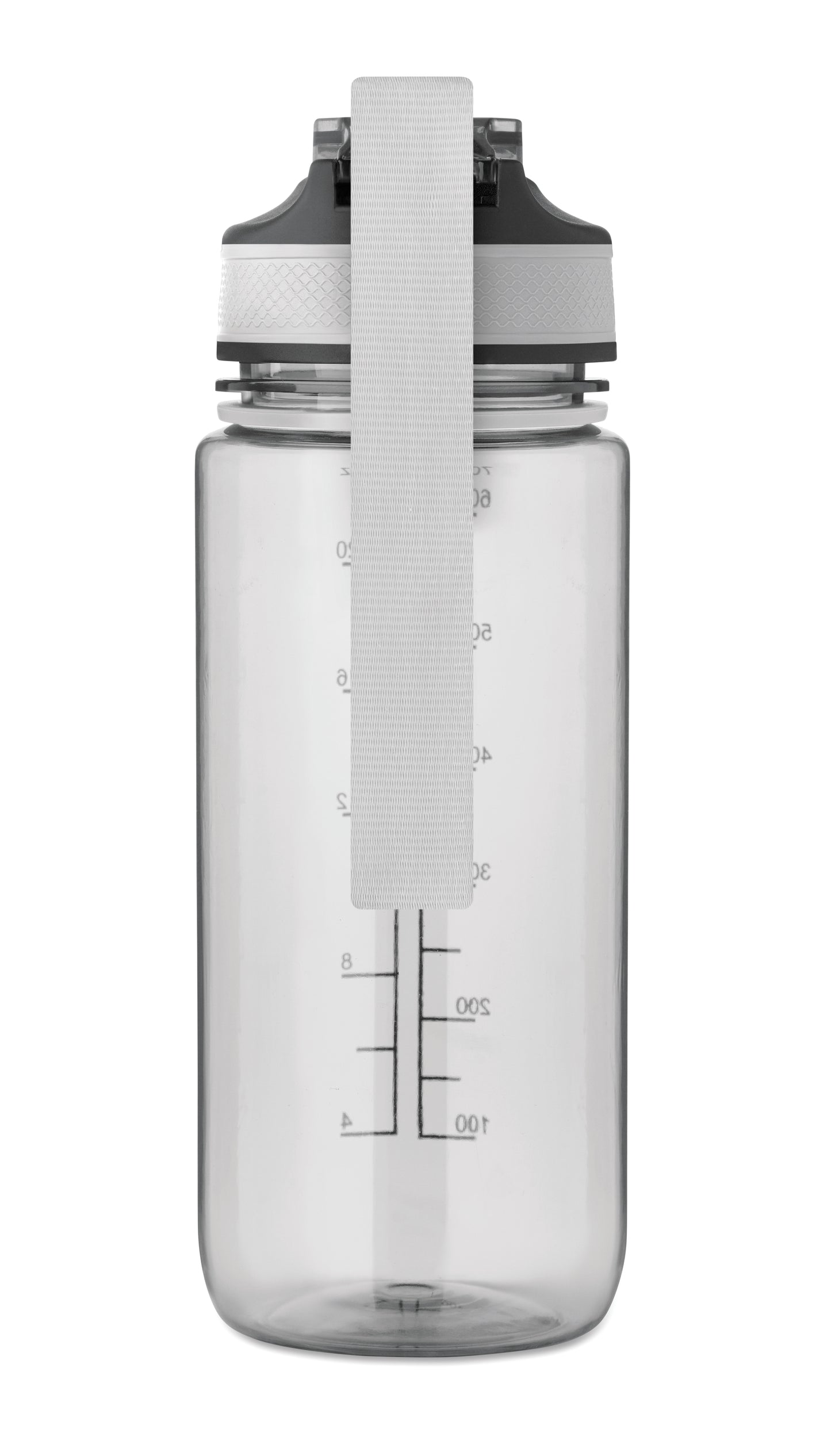 Trinkflasche aus RPET. Integrierter Trinkhalm weiches Silikonmundstück motivierende Zeitmarkierung einhändig zu öffnender