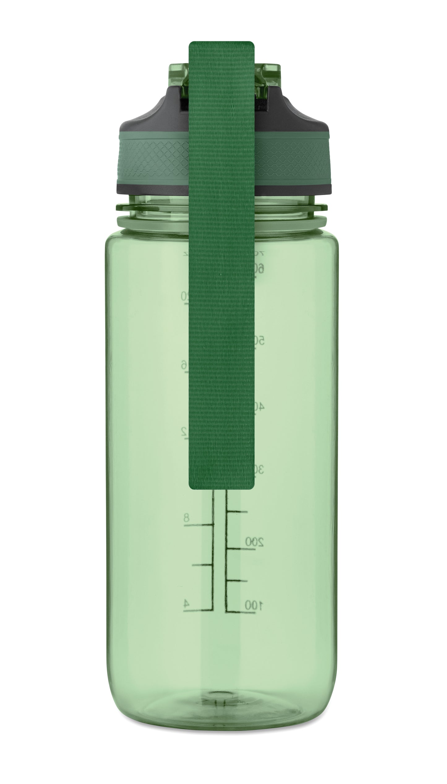 Trinkflasche aus RPET. Integrierter Trinkhalm weiches Silikonmundstück motivierende Zeitmarkierung einhändig zu öffnender