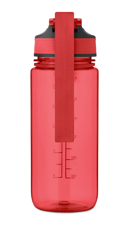 Trinkflasche aus RPET. Integrierter Trinkhalm weiches Silikonmundstück motivierende Zeitmarkierung einhändig zu öffnender