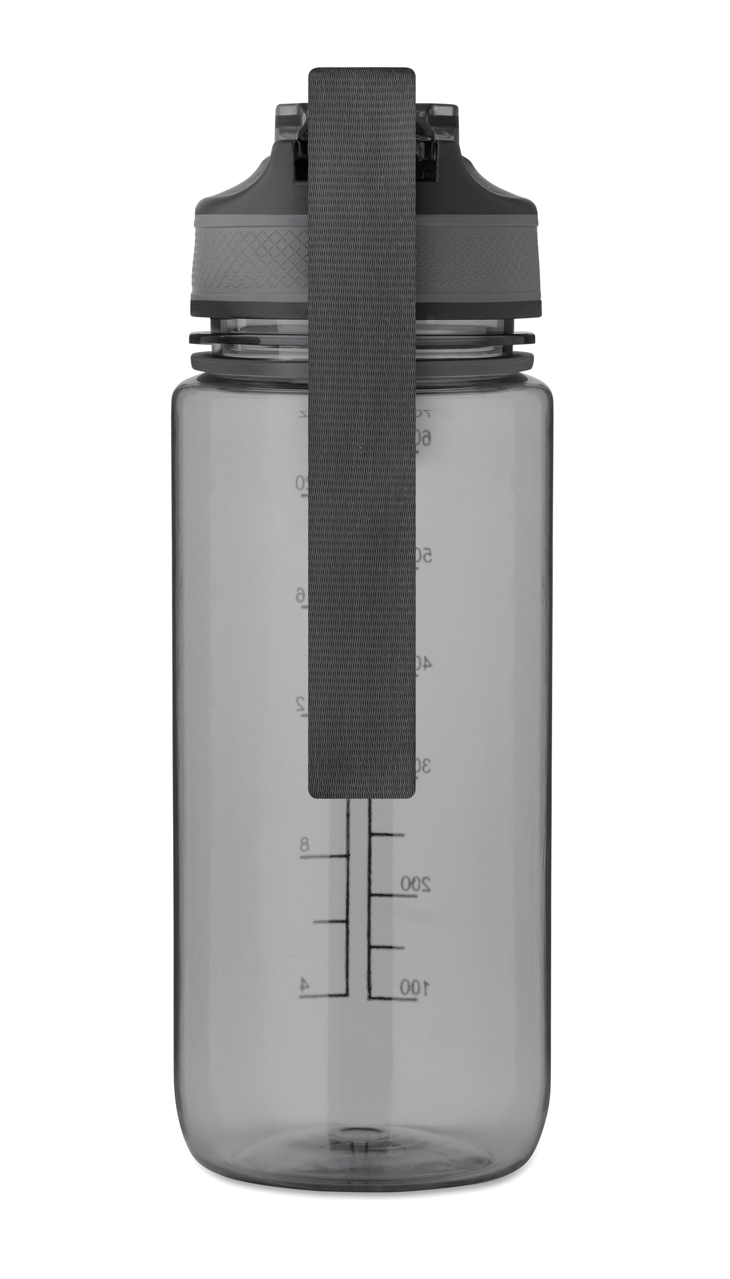 Trinkflasche aus RPET. Integrierter Trinkhalm weiches Silikonmundstück motivierende Zeitmarkierung einhändig zu öffnender