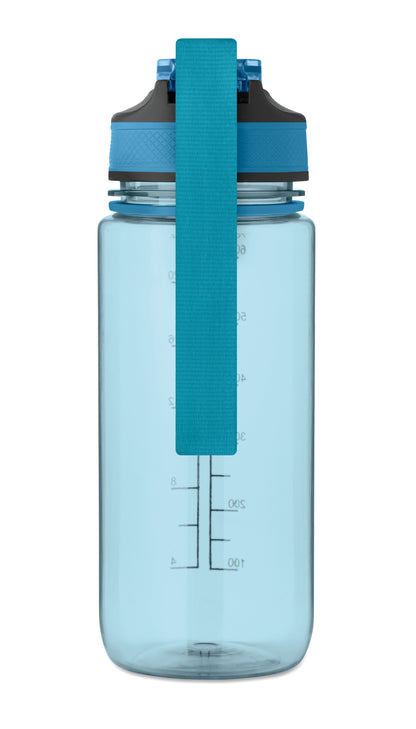 Trinkflasche aus RPET. Integrierter Trinkhalm weiches Silikonmundstück motivierende Zeitmarkierung einhändig zu öffnender