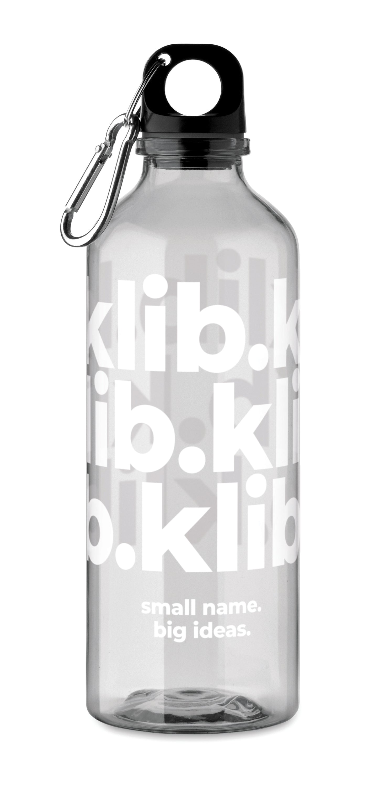 Trinkflasche aus RPET mit Karabiner. Füllmenge: 500 ml. Der Karabiner ist NICHT