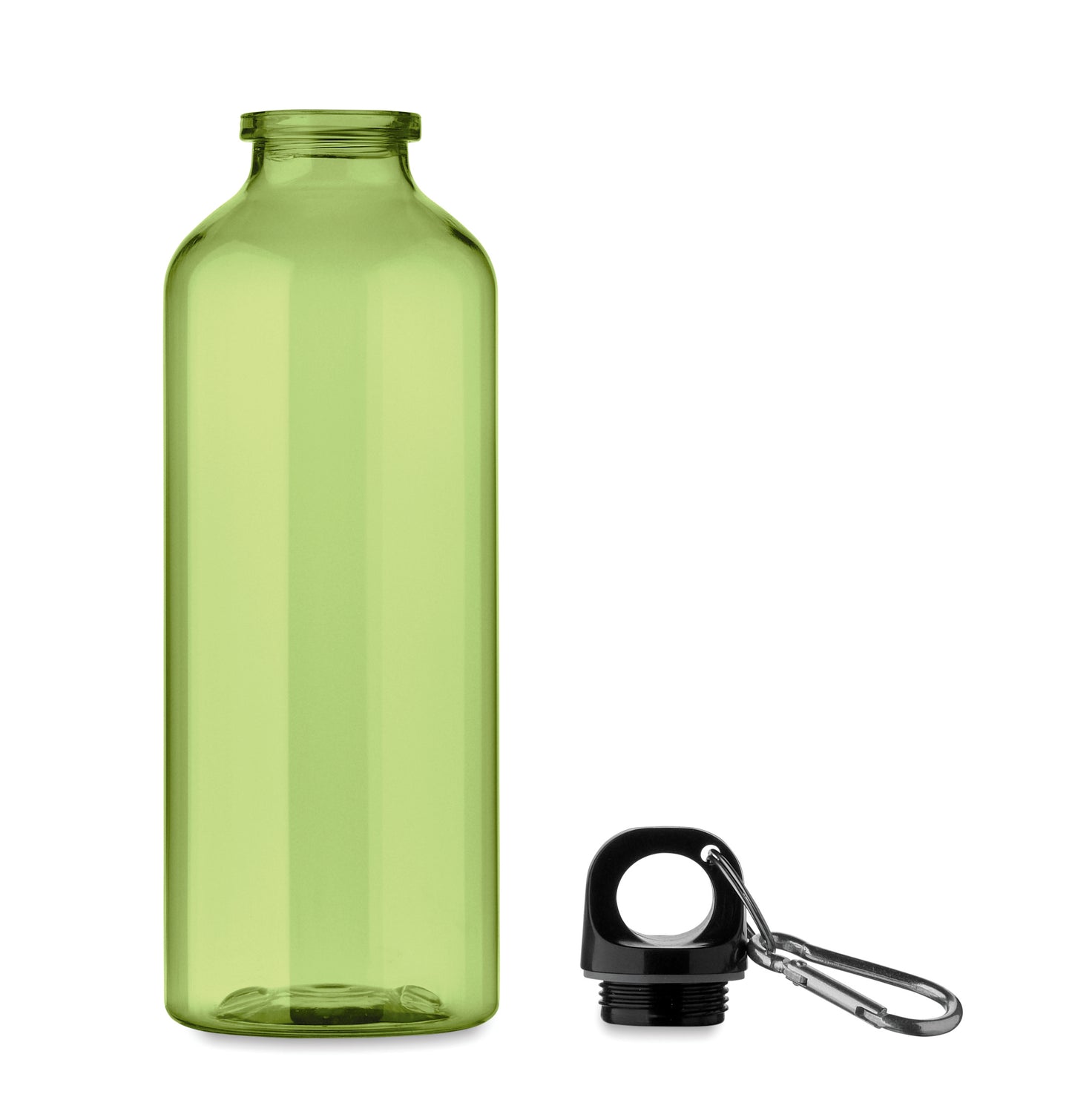 Trinkflasche aus RPET mit Karabiner. Füllmenge: 500 ml. Der Karabiner ist NICHT