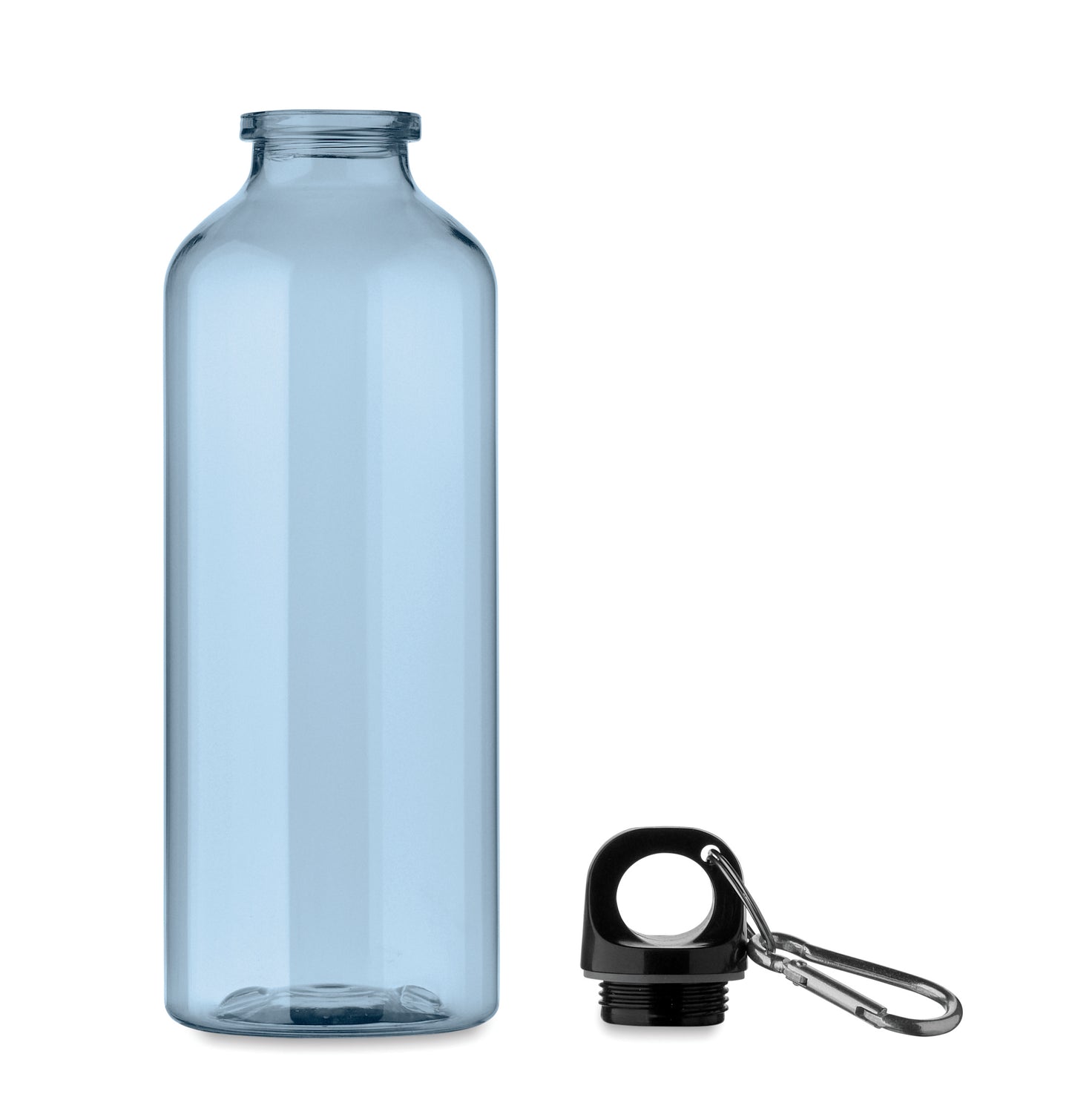 Trinkflasche aus RPET mit Karabiner. Füllmenge: 500 ml. Der Karabiner ist NICHT